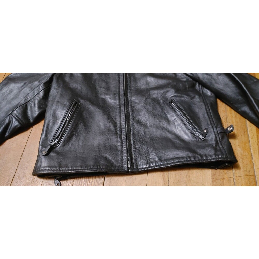 Vintage Y2K Men's Black Striped Heavy Duty Leather Rider Jacket Size Large - Picture 4 of 9
